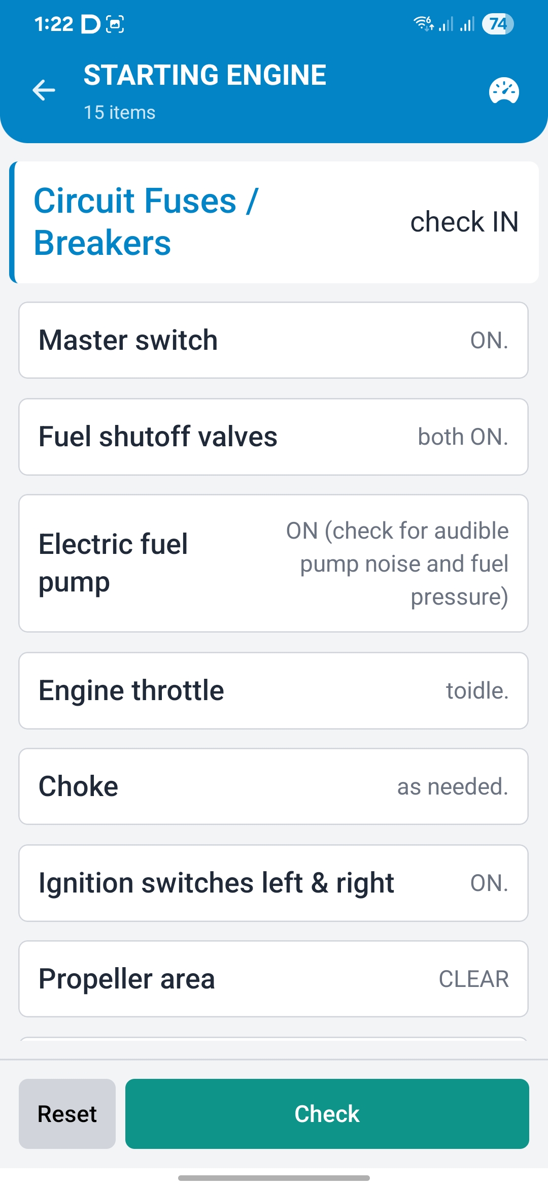 Pilotryx checklist screen